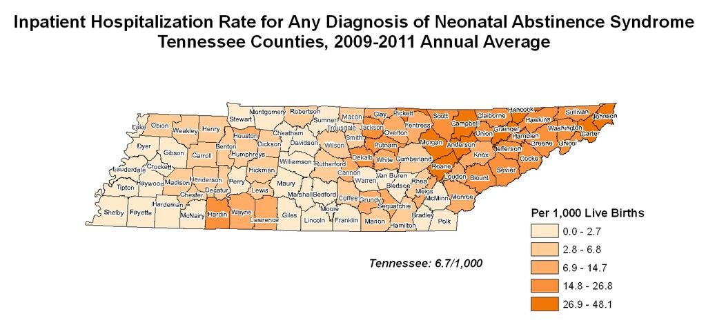 Neonatal Abstinence Syndrome - Inpatient Hospitalizations Discharge-Level Data Tennessee County-Level Data cont.