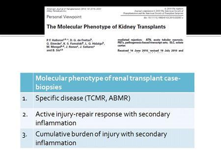 Slide 9 So Phil Halloran suggests that there are several molecular phenotypes of renal transplant.