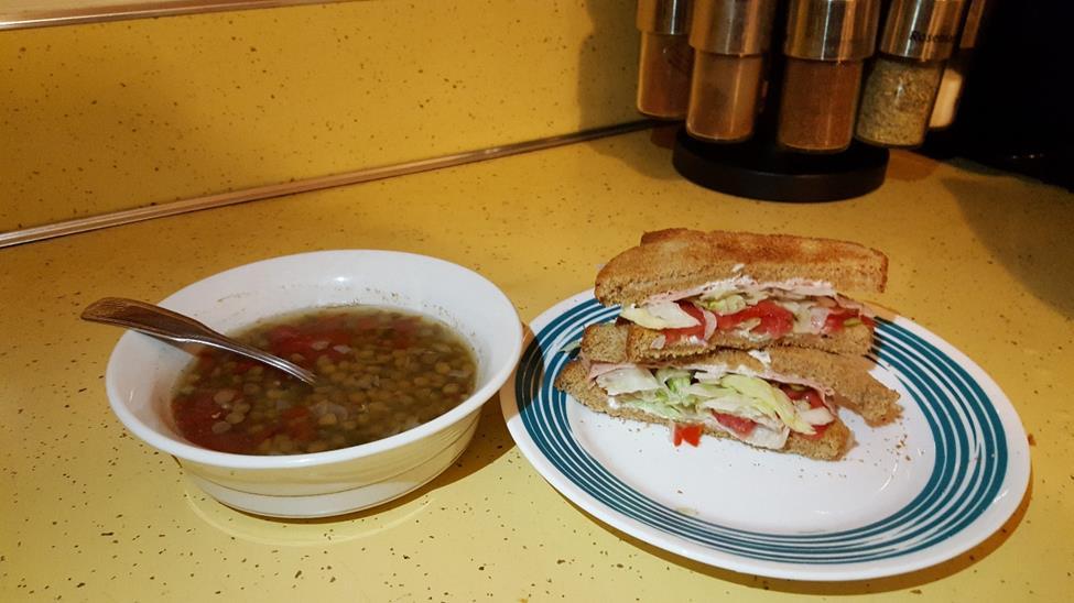 How Healthy Is It? My turkey sandwich has: Homemade: Turkey Sandwich and Lentil Soup 232 calories 74 calories from fat 3.75 grams pf total fat 418 mg of sodium 6.