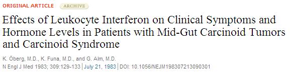Interferon in NETs Results Symptomatic improvement 30-70% Biochemical response 50-60% Introduced in 1982 1 By 2012 2 37 studies 679 patients Doses 3-5MU sc x3/week Toxicities flu-like syndrome