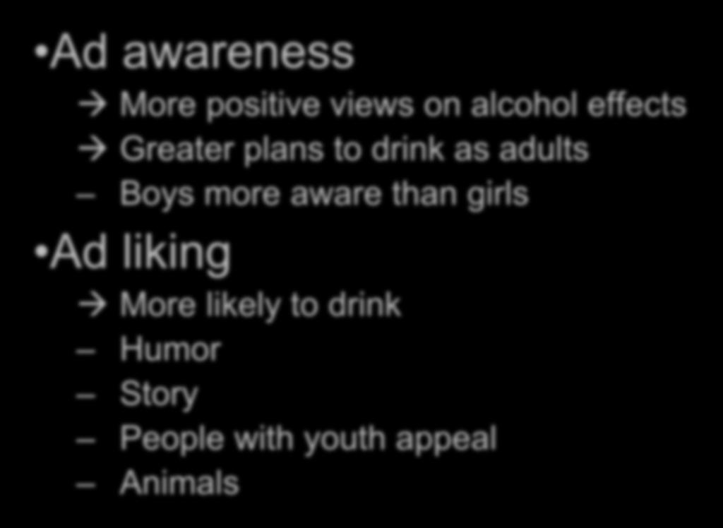 Alcohol Ads & Underage Drinking Ad awareness More