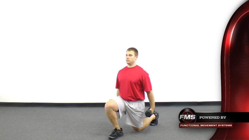 B. Forward Lunge This exercise strengthens the lunge pattern. Set-up: Grasp a dumbbell in each hand. Begin with the weights in the down position or hanging at the sides.
