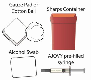 Figure D Tell your pharmacist or healthcare provider if you do not already have a sharps or puncture-resistant container. Step 4. Let AJOVY reach room temperature.