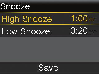 Snooze The High Snooze and Low Snooze is set for the amount of time that you want to wait to be reminded that an alert condition still exists.