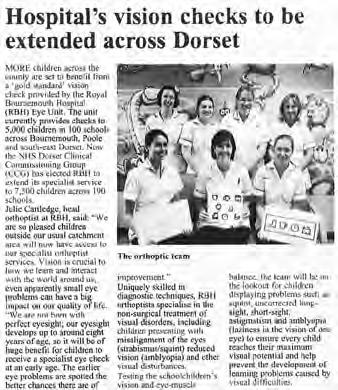 13 December 2013 Stour & Avon Magazine Hospital s vision checks to be extended across Dorset More children across Dorset will