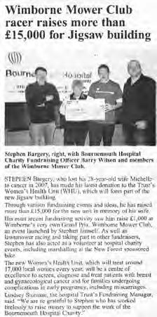 13 December 2013 Stour & Avon Magazine Wimbourne Mower Club racer raises more than 15,000 for Jigsaw building Stephen Bargery, who lost his 28