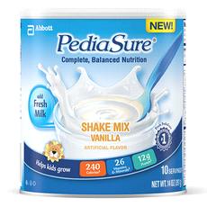 PediaSure Shake Mix Complete, balanced nutrition to help kids grow when mixed with 3/4 cup 1% milk. 26 essential vitamins & minerals when mixed with 3/4 cup 1% milk.