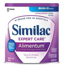 Similac Expert Care Alimentum Hypoallergenic Infant Formula with Iron A 20 Cal/fl oz, nutritionally complete, hypoallergenic formula for infants, including those with colic symptoms due to protein