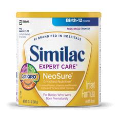 Similac Expert Care NeoSure Infant Formula with Iron A 22 Cal/fl oz, nutrient-enriched * formula for babies who were born prematurely. Designed to be used as a preterm post-discharge formula.