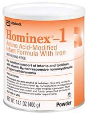 Hominex -1 Amino Acid-Modified Infant Formula With Iron Nutrition support of infants and toddlers with vitamin B6-nonresponsive homocystinuria or hypermethioninemia. Methionine-free.