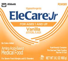 EleCare Jr Nutritionally Complete Amino Acid-Based Medical Food A 30 Cal/fl oz, nutritionally complete amino acid-based medical food for children age 1 and older who cannot tolerate intact or