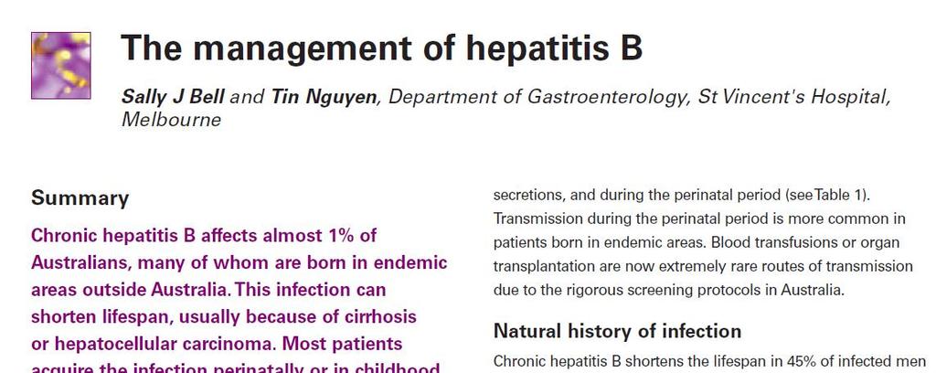 Hepatitis B in Australia 104 Volume 32 NUM