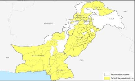 Weekly Epidemiological Bulletin Disease early warning system and response in Pakistan Highlights Volume, Issue 29, Wednesday 23 July 214 Figure 1: 7 out of 87 districts reported to DEWS in week 29,