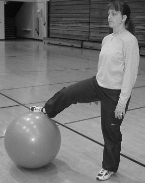 Roll Sideways Balance Stand behind ball, place foot on top of ball.