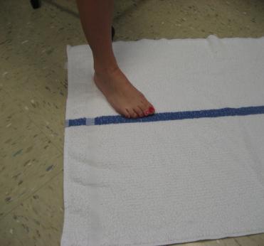 3) Using your toes bunch the towel in toward yourself until you reach the other end.