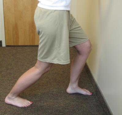 Be sure to keep your back leg straight to stretch your calf muscle. 4) Hold for 20-30 seconds then relax. Repeat times.