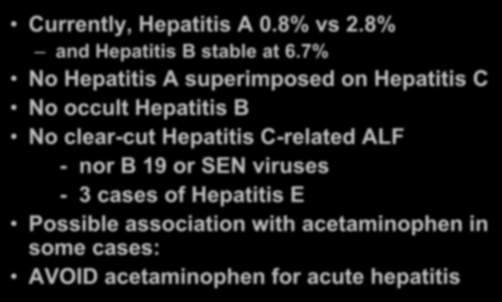 7% No Hepatitis A superimposed on Hepatitis C No occult Hepatitis B No clear-cut Hepatitis