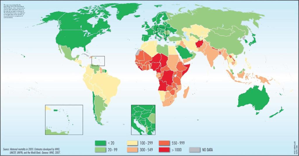 Global Map Depiction of Maternal Mortality Ratios, 2005 Map by the World Bank, based on