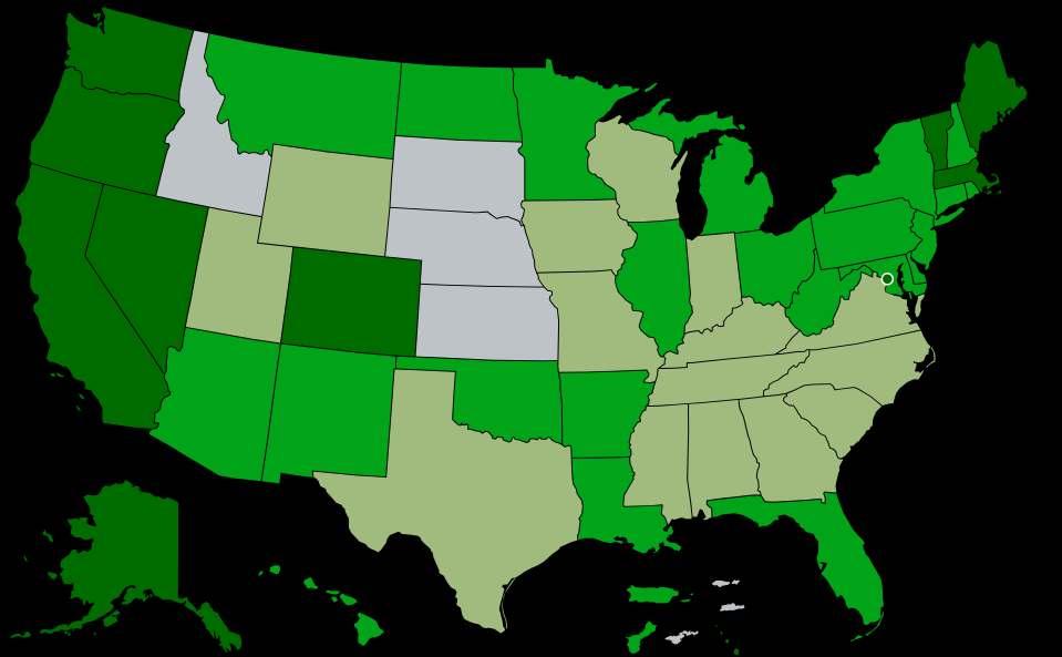 States Permitting Use of Medical Marijuana To date 29 states,