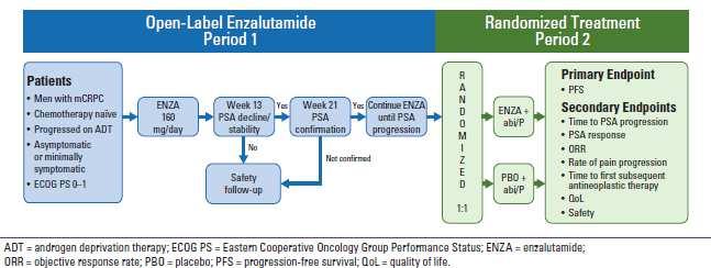 PLATO, double-blind, placebo-controlled, two-period randomized phase IV trial (n=509) ENZA Maintenance in Combination With ABI versus