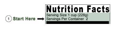 1) Start With Serving Size Amount, weight, or volume of a single serving Number of servings per