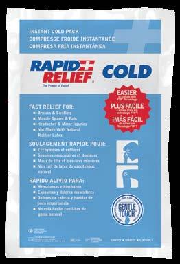 Rapid Relief Instant Cold Pack with Gentle Touch technology features a soft touch, non-woven material that can be placed directly against the skin, providing convenience and comfort when you need it.