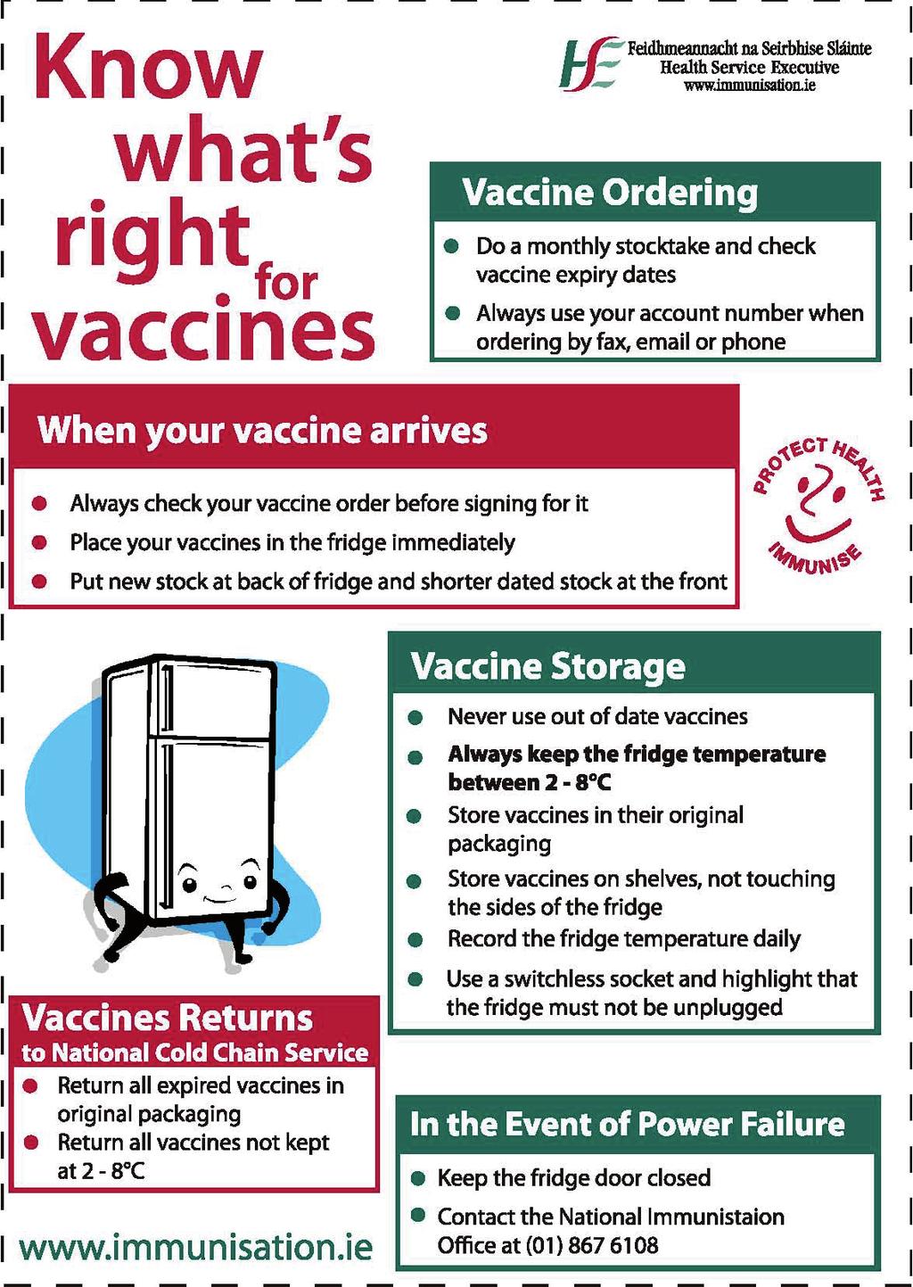 Page 8 of 8 National Immunisation News February 2008 Here s the new fridge magnet with information on vaccine storage which is also being distributed by the National Cold Chain Service drivers