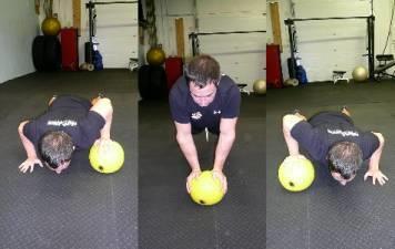 MEDICINE BALL WALKS Start in basic push up position. Perform with one hand on a medicine ball.
