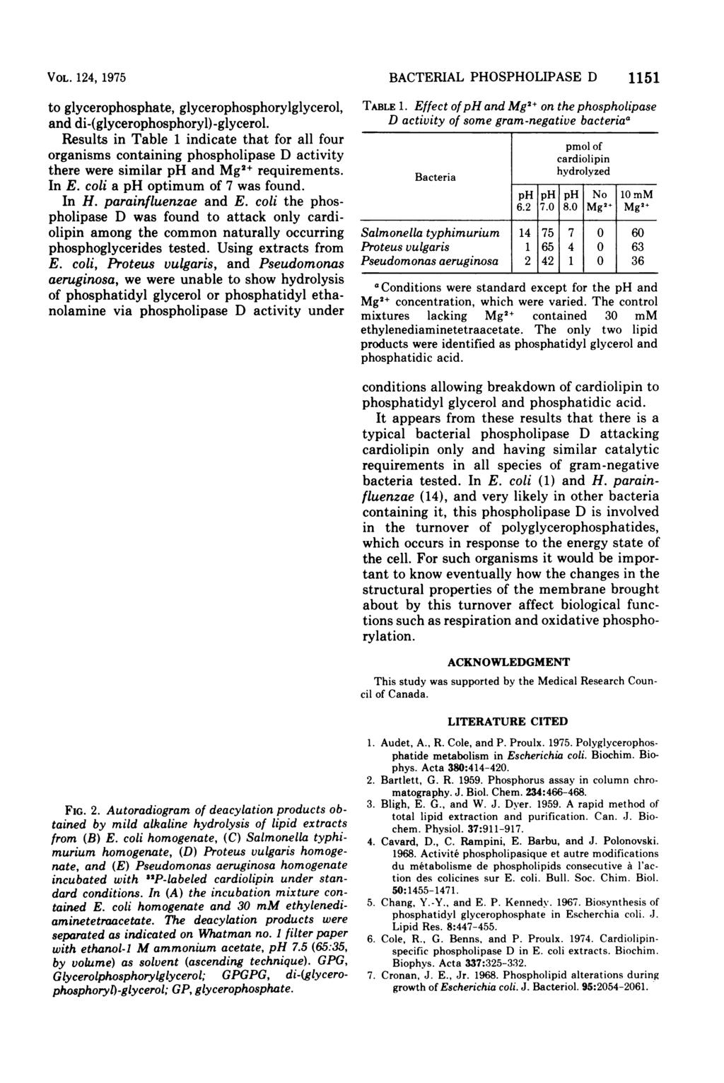 VOL. 124, 1975 to glycerophosphate, glycerophosphorylglycerol, and di-(glycerophosphoryl)-glycerol.