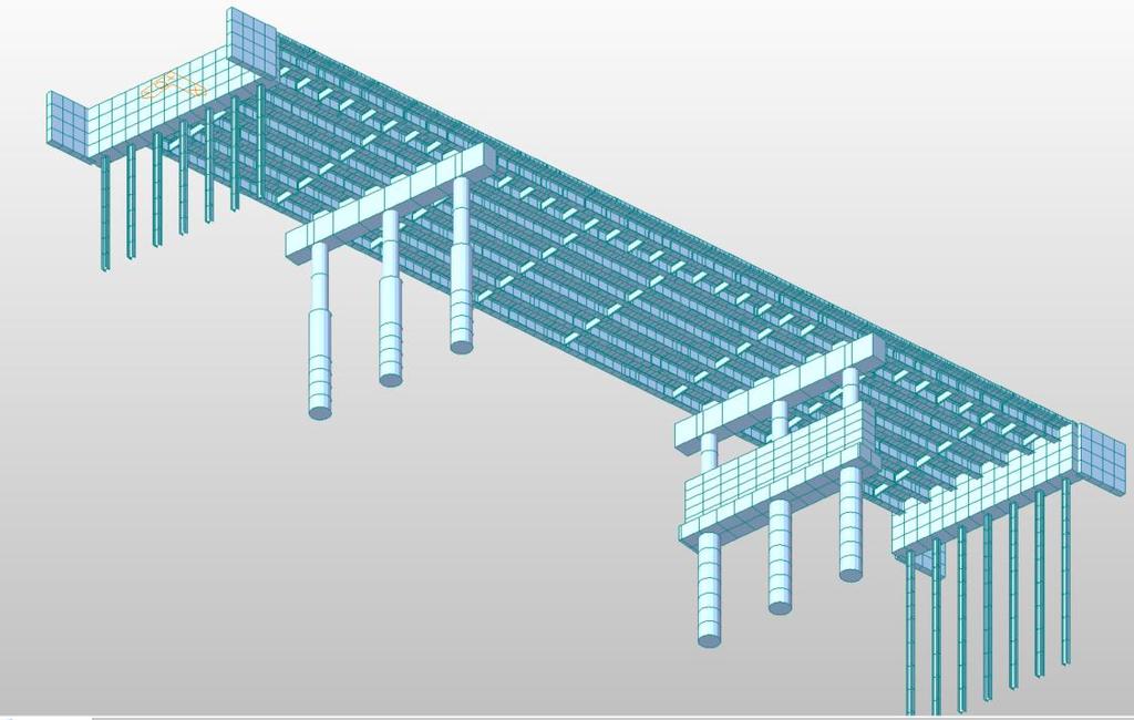 Bridge Model in Midas Civil For girder designs Beam end released Two separate models are used to analyze and design Model 1: for girder, piers and drilled shaft