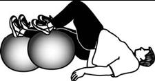 Glute Hamstring Lift with Stability Ball Stability Ball Leg Curl 1. Lie on your back with glutes (buttocks) on the ground and feet up on the stability ball. This is the starting position. 2.