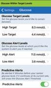1. Tap Menu > Settings > Glucose to display the GLUCOSE SETTINGS