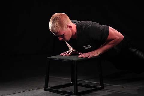 Pushup 2/6 Incline Pushup The incline pushup is used to teach movement and the mechanics of the pushup by reducing pressure on the shoulder and engaging the athlete's core.