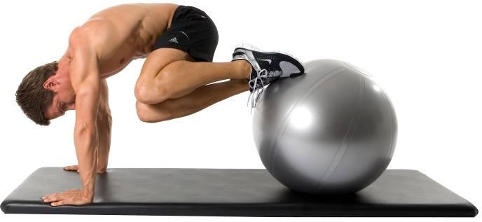 Ab tucks: Tone the tummy further and increase your core stability Place your feet on the ball with the hands on the ground shoulder width apart and the body straight in a push up position, T- Oblique