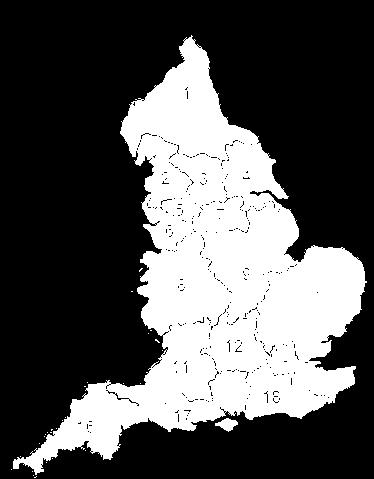 East Midlands 10. East of England 12. Thames Valley London 13. North West and South West London 14. North Central and North East London 15.