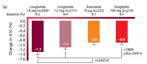 Changes in A1C and Body Weight: Liraglutide,