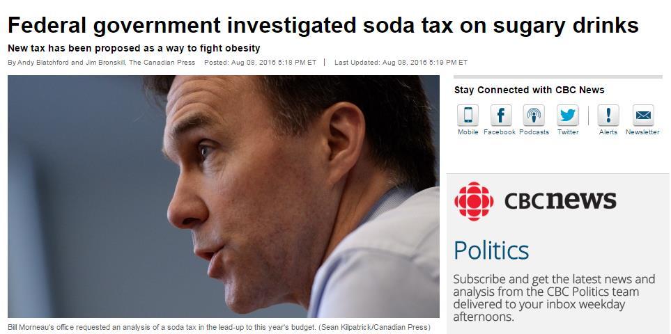 Canadian sugary drink tax? http://www.cbc.