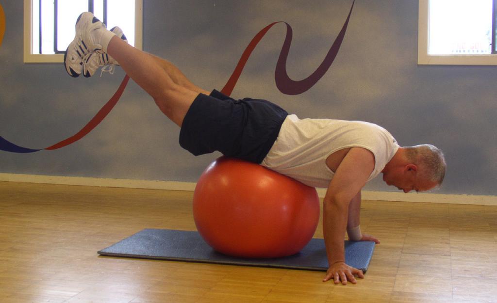 push-up position if you are over a Stability Ball. Your legs should be extended backwards.