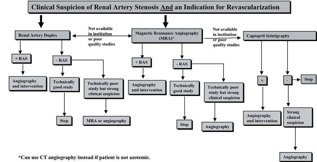80 THE MOUNT SINAI JOURNAL OF MEDICINE March 2004 Fig. 2. Algorithm for the diagnosis of renal artery stenosis. Adapted with permission from Carman T, Olin JW.