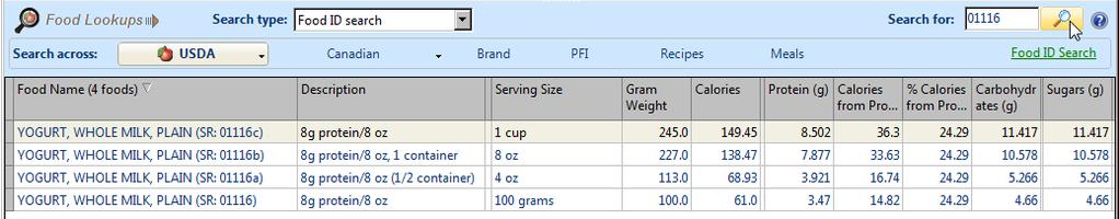 Example Eight Food ID Every food item in NutriBase has a unique identifying number. We call this the Food ID. This allows you to positively identify a particular food item.