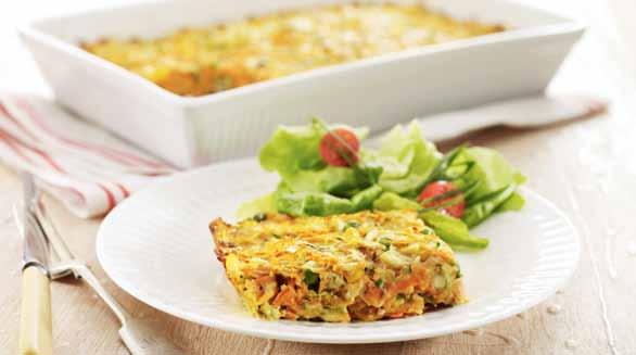 Prep: 30 mins Cook: 45 mins Serves: 6 Each portion: 3 serves of vegetables ZUCCHINI SLICE Ingredients 5 eggs pepper 1 large zucchini, grated 400 g carrot, sweet potato or pumpkin, peeled and grated 1