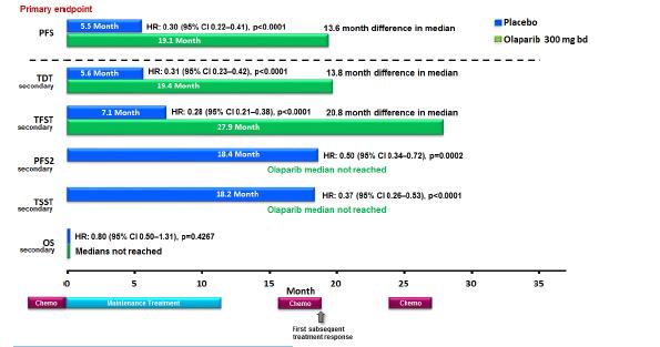 Figure 2: SOLO-2 Graphical summary of efficacy results 2,4 Coloured bars represent the medians for the endpoints bd Twice daily; Chemo Chemotherapy; CI Confidence interval; CSR Clinical study report;