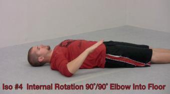 Arm Into Head Internally rotate your right arm (from the shoulder) as far as you can (thumb down). Keep your elbow locked.