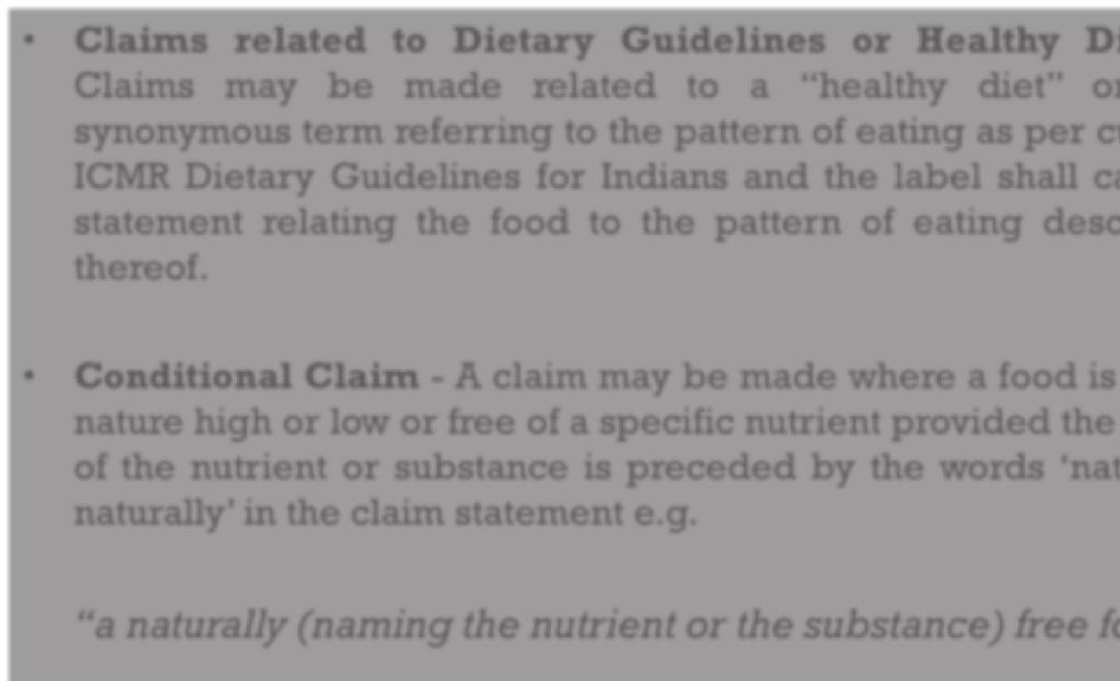 Conditional Claim - A claim may be made where a food is by its nature high or low or free of a specific nutrient provided the name of the nutrient or substance is preceded by the words natural /