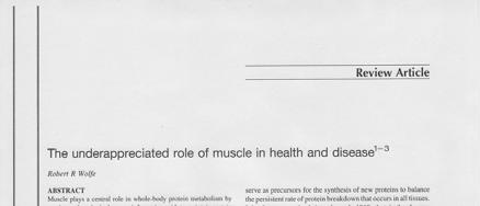 Wolfe RR. The underappreciated role of muscle in human health and disease, Am J Clin Nutr, Vol. 84, pp.