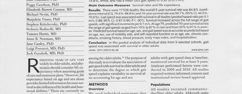 Role of gait speed in the assessment of older patients, JAMA, Vol.