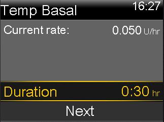 Starting a Temp Basal rate When you start a temp basal rate, your basal delivery changes to the temporary basal rate for the duration you set.