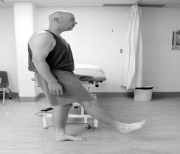 Hip Flexion Leg in front and hands on thigh.