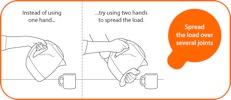 + Use two hands. + Keep as much of your hand as you can in contact with the object. + Avoid gripping with your thumbs.
