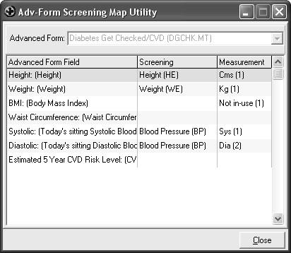 11. The Advanced Form Screening Map utility will automatically open allowing the user to map the screening code against the corresponding fields in
